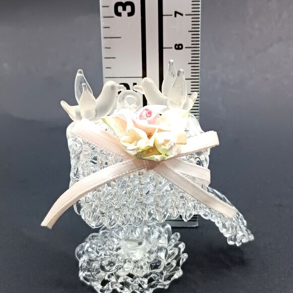 Glass Birds On Spun Glass Mailbox Adorned With Flowers Miniature 2" Tall - Picture 7 of 7